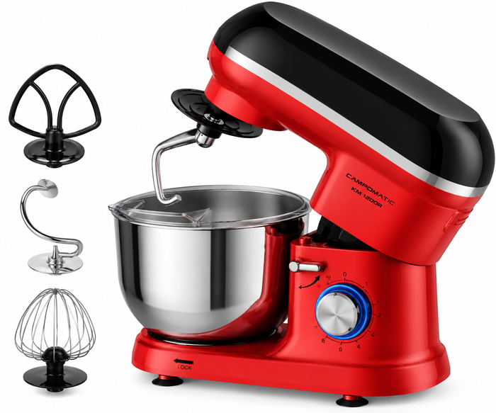 Campomatic KM1200R Pro Chef Stand Mixer /1260W /4.5L / Red