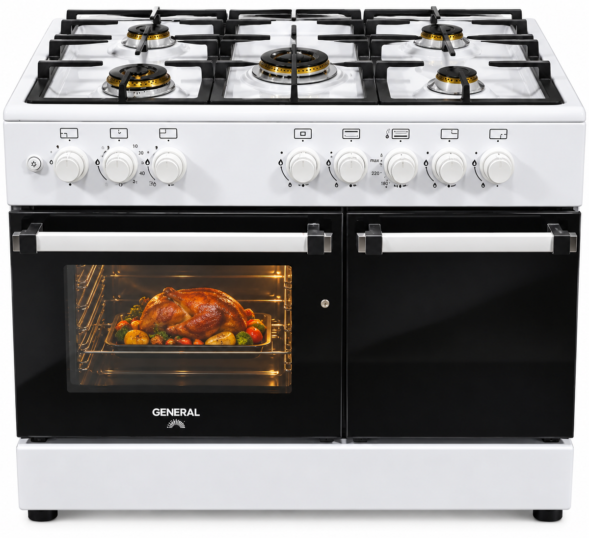 General GE-7000-BL BRASS-WHD Freestanding Gas Cooker