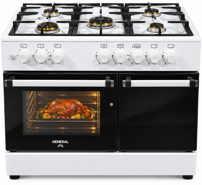 General GE-7000-BL BRASS-WHD Freestanding Gas Cooker
