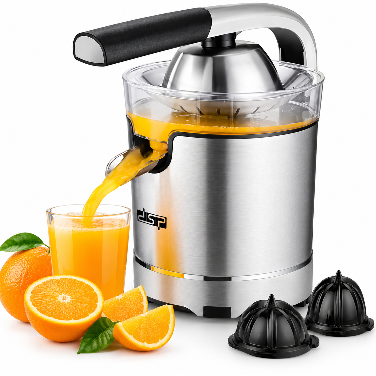 DSP KJ1084 Electric Citrus Juicer / 350W, 0.3L, Stainless Steel, Silver & Black