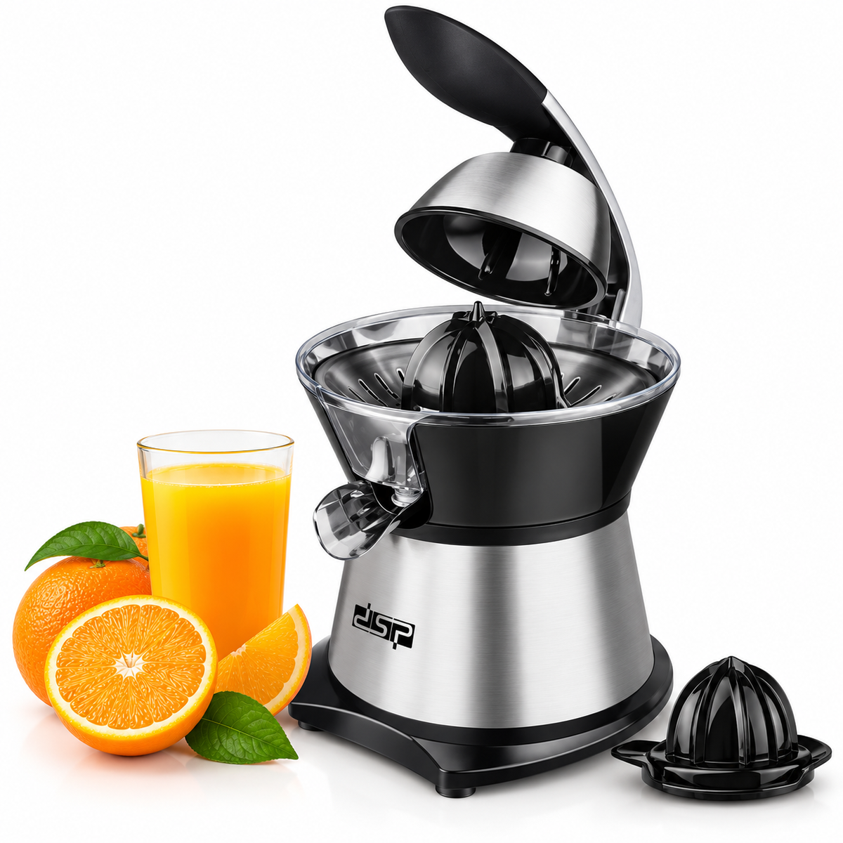 DSP KJ1051 Electric Citrus Juicer / 160W, 300ml, Stainless Steel & Black