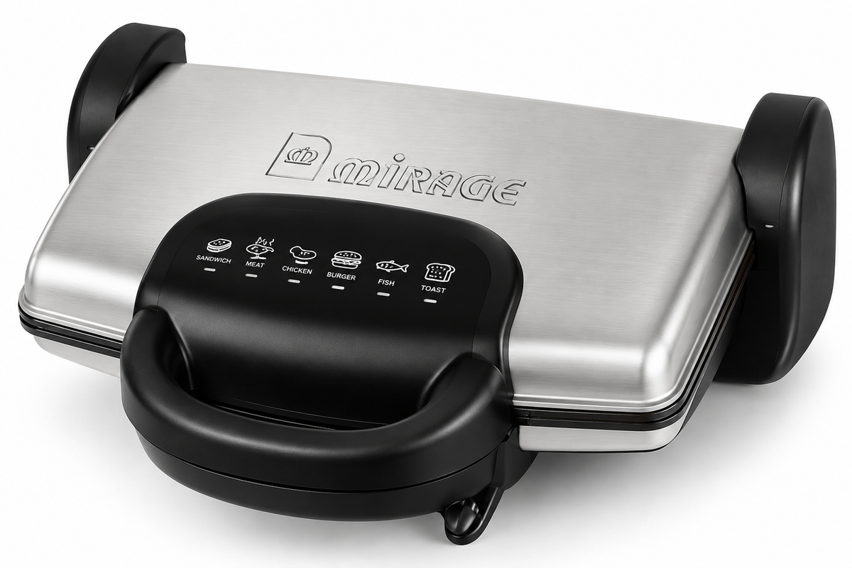 Mirage T20-22 Electric Sandwich Maker / 1600W, Double-Sided Heating, Silver & Black