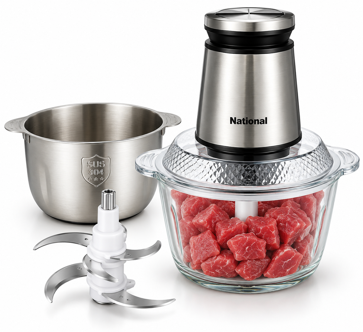 National Pro NP-CH609GS Multi-Purpose Electric Chopper /600W, 9 Stainless Steel Blades, 2 Speeds