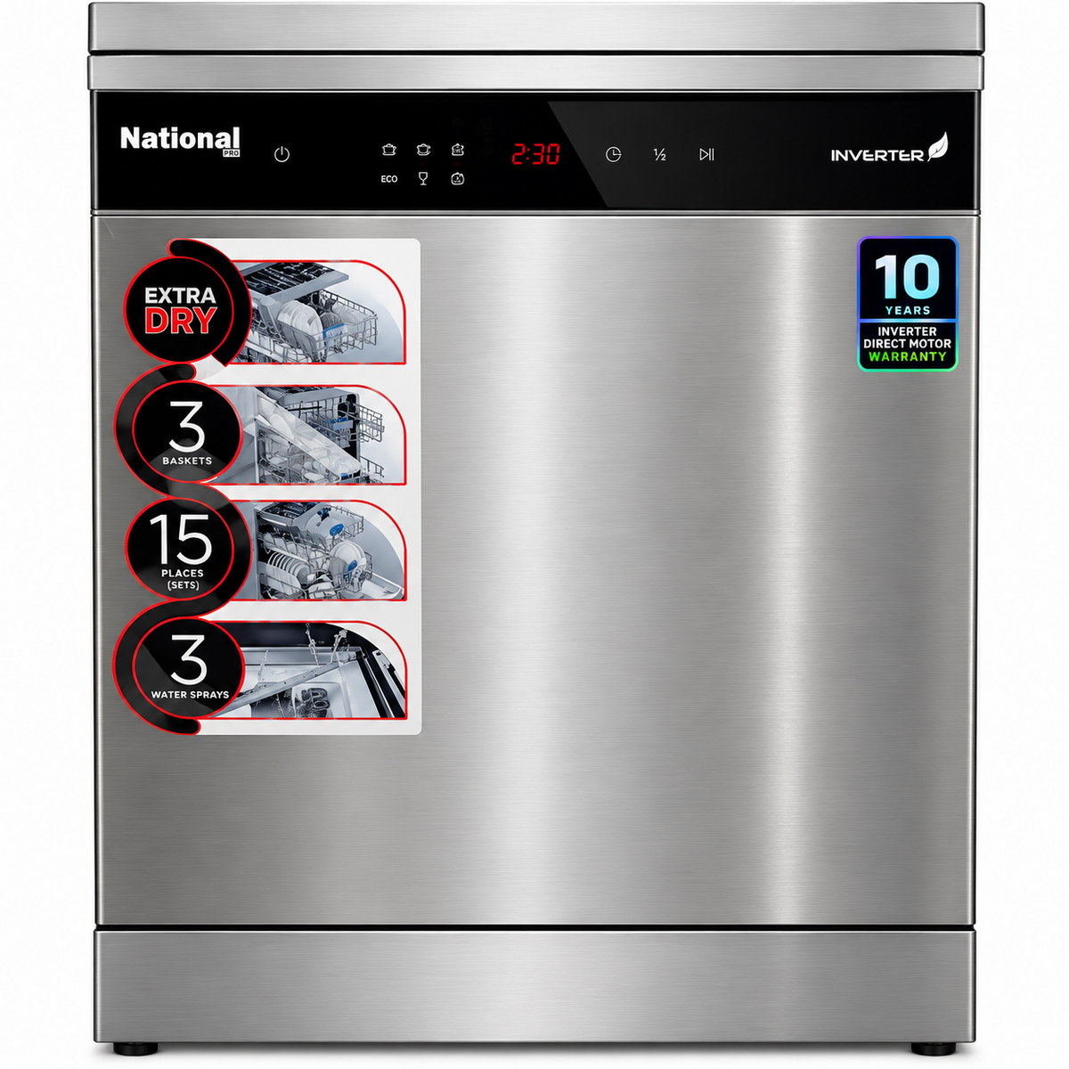 National Pro NP-DW615INVS / Silver / Freestanding Inverter Dishwasher