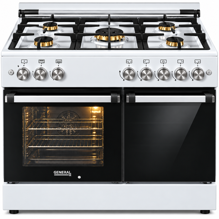 General 4000-NOR BRASS / White / Freestanding Gas Cooker / 5 Brass Burners